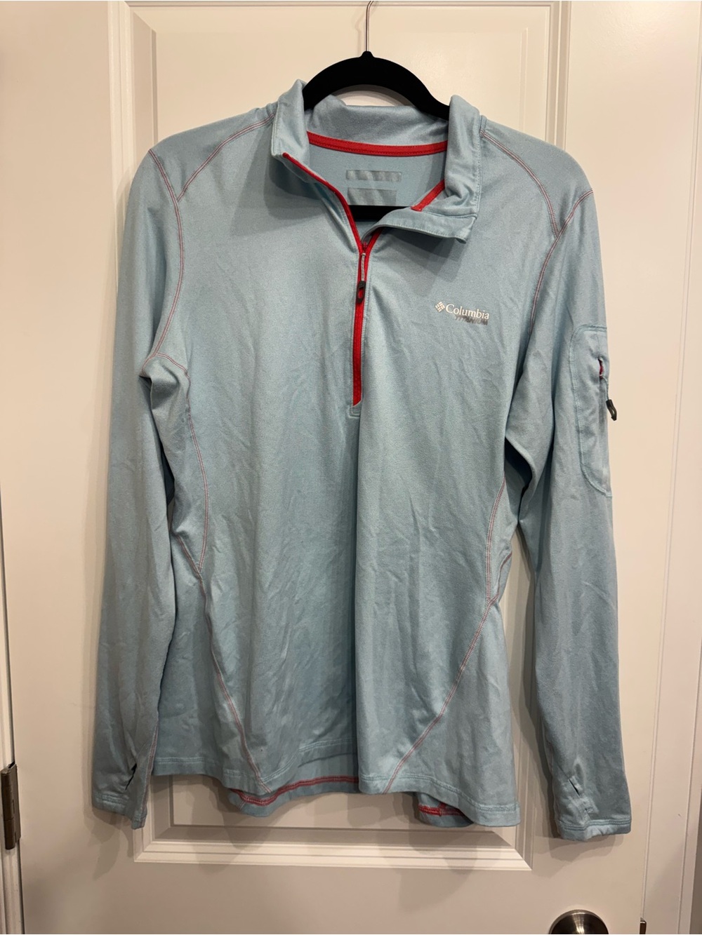 Columbia Light Blue Quarter-Zip Performance Jacket with Red Trim